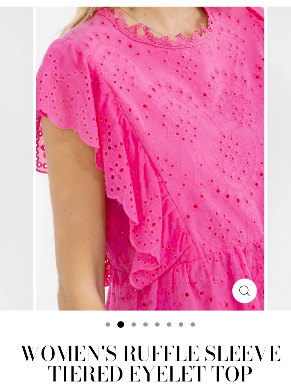 Women’s Ruffle Sleeve Tiered Eyelet Top — Bright Pink